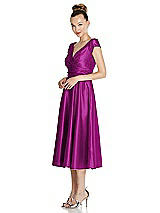 Side View Thumbnail - Persian Plum Cap Sleeve Faux Wrap Satin Midi Dress with Pockets