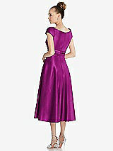 Rear View Thumbnail - Persian Plum Cap Sleeve Faux Wrap Satin Midi Dress with Pockets