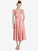 Front View Thumbnail - Apricot Cap Sleeve Faux Wrap Satin Midi Dress with Pockets