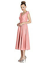 Side View Thumbnail - Apricot Cap Sleeve Faux Wrap Satin Midi Dress with Pockets