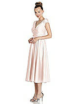 Side View Thumbnail - Blush Cap Sleeve Faux Wrap Satin Midi Dress with Pockets