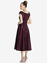 Rear View Thumbnail - Bordeaux Cap Sleeve Faux Wrap Satin Midi Dress with Pockets