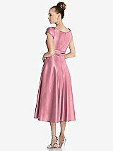 Rear View Thumbnail - Carnation Cap Sleeve Faux Wrap Satin Midi Dress with Pockets