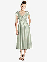 Front View Thumbnail - Celadon Cap Sleeve Faux Wrap Satin Midi Dress with Pockets