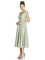 Side View Thumbnail - Celadon Cap Sleeve Faux Wrap Satin Midi Dress with Pockets