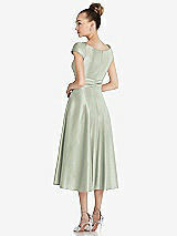 Rear View Thumbnail - Celadon Cap Sleeve Faux Wrap Satin Midi Dress with Pockets