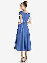 Rear View Thumbnail - Cornflower Cap Sleeve Faux Wrap Satin Midi Dress with Pockets