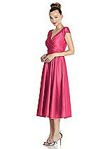 Side View Thumbnail - Pantone Honeysuckle Cap Sleeve Faux Wrap Satin Midi Dress with Pockets