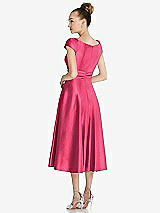 Rear View Thumbnail - Pantone Honeysuckle Cap Sleeve Faux Wrap Satin Midi Dress with Pockets