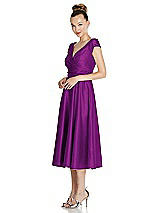 Side View Thumbnail - Dahlia Cap Sleeve Faux Wrap Satin Midi Dress with Pockets