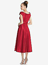 Rear View Thumbnail - Flame Cap Sleeve Faux Wrap Satin Midi Dress with Pockets