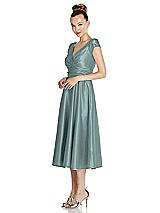 Side View Thumbnail - Icelandic Cap Sleeve Faux Wrap Satin Midi Dress with Pockets