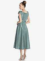 Rear View Thumbnail - Icelandic Cap Sleeve Faux Wrap Satin Midi Dress with Pockets