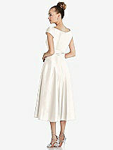 Rear View Thumbnail - Ivory Cap Sleeve Faux Wrap Satin Midi Dress with Pockets