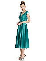 Side View Thumbnail - Jade Cap Sleeve Faux Wrap Satin Midi Dress with Pockets