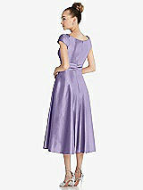 Rear View Thumbnail - Passion Cap Sleeve Faux Wrap Satin Midi Dress with Pockets