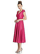 Side View Thumbnail - Posie Cap Sleeve Faux Wrap Satin Midi Dress with Pockets