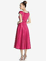 Rear View Thumbnail - Posie Cap Sleeve Faux Wrap Satin Midi Dress with Pockets