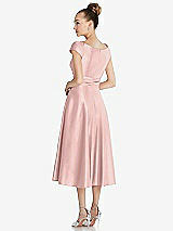 Rear View Thumbnail - Rose Quartz Cap Sleeve Faux Wrap Satin Midi Dress with Pockets