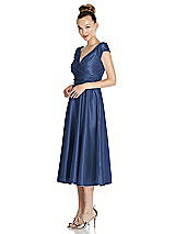 Side View Thumbnail - Sailor Cap Sleeve Faux Wrap Satin Midi Dress with Pockets