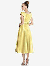 Rear View Thumbnail - Sunflower Cap Sleeve Faux Wrap Satin Midi Dress with Pockets