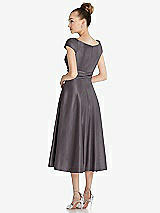 Rear View Thumbnail - Stormy Cap Sleeve Faux Wrap Satin Midi Dress with Pockets