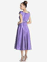 Rear View Thumbnail - Tahiti Cap Sleeve Faux Wrap Satin Midi Dress with Pockets