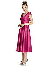 Side View Thumbnail - Tutti Frutti Cap Sleeve Faux Wrap Satin Midi Dress with Pockets