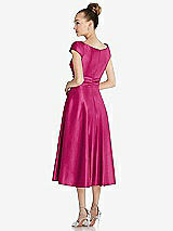 Rear View Thumbnail - Tutti Frutti Cap Sleeve Faux Wrap Satin Midi Dress with Pockets