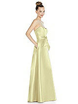 Side View Thumbnail - Butter Yellow Basque-Neck Strapless Satin Gown with Mini Sash