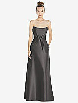 Front View Thumbnail - Caviar Gray Basque-Neck Strapless Satin Gown with Mini Sash