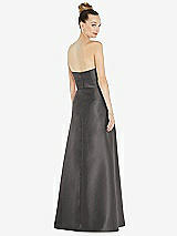 Rear View Thumbnail - Caviar Gray Basque-Neck Strapless Satin Gown with Mini Sash