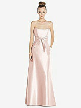 Front View Thumbnail - Blush Basque-Neck Strapless Satin Gown with Mini Sash