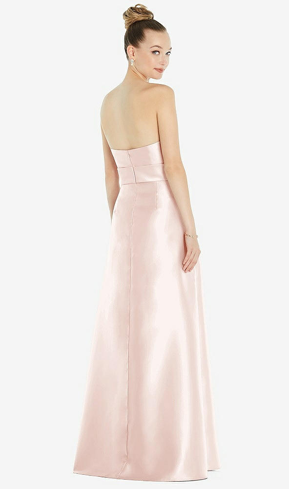 Back View - Blush Basque-Neck Strapless Satin Gown with Mini Sash