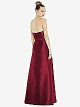 Rear View Thumbnail - Burgundy Basque-Neck Strapless Satin Gown with Mini Sash