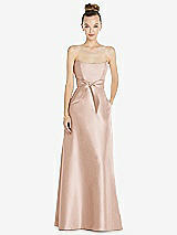 Front View Thumbnail - Cameo Basque-Neck Strapless Satin Gown with Mini Sash