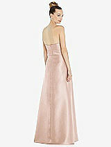 Rear View Thumbnail - Cameo Basque-Neck Strapless Satin Gown with Mini Sash