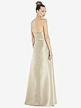 Rear View Thumbnail - Champagne Basque-Neck Strapless Satin Gown with Mini Sash