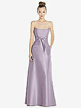 Front View Thumbnail - Lilac Haze Basque-Neck Strapless Satin Gown with Mini Sash