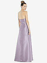 Rear View Thumbnail - Lilac Haze Basque-Neck Strapless Satin Gown with Mini Sash