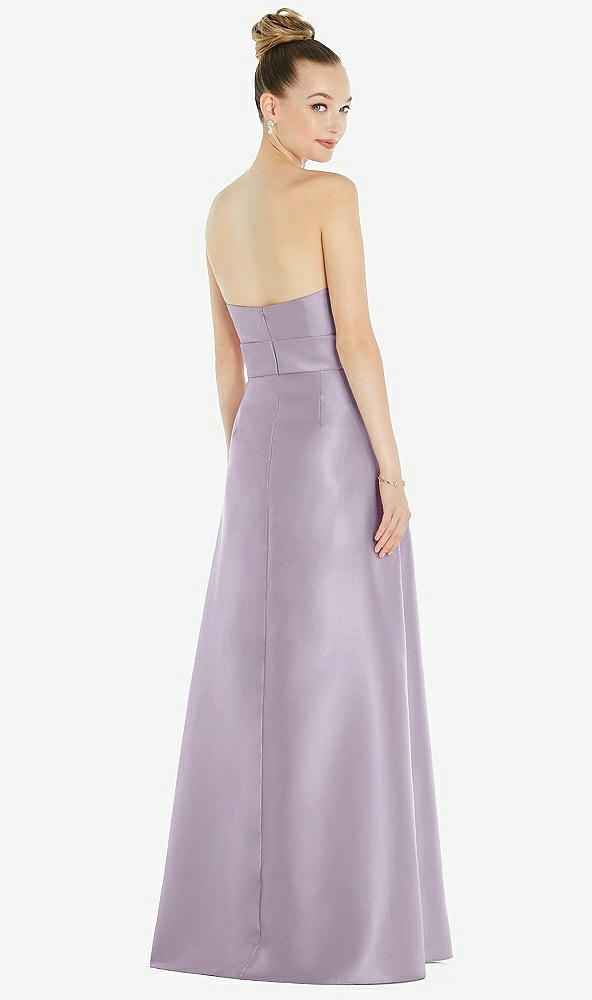 Back View - Lilac Haze Basque-Neck Strapless Satin Gown with Mini Sash