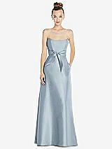 Front View Thumbnail - Mist Basque-Neck Strapless Satin Gown with Mini Sash