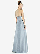 Rear View Thumbnail - Mist Basque-Neck Strapless Satin Gown with Mini Sash