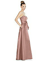 Side View Thumbnail - Neu Nude Basque-Neck Strapless Satin Gown with Mini Sash