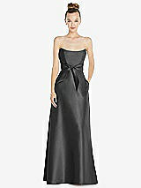 Front View Thumbnail - Pewter Basque-Neck Strapless Satin Gown with Mini Sash