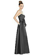 Side View Thumbnail - Pewter Basque-Neck Strapless Satin Gown with Mini Sash