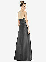 Rear View Thumbnail - Pewter Basque-Neck Strapless Satin Gown with Mini Sash