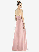 Rear View Thumbnail - Rose - PANTONE Rose Quartz Basque-Neck Strapless Satin Gown with Mini Sash