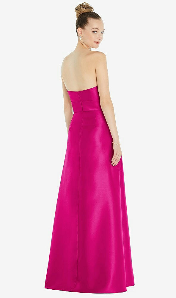 Back View - Think Pink Basque-Neck Strapless Satin Gown with Mini Sash