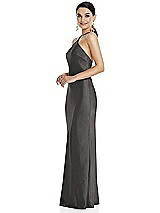 Side View Thumbnail - Caviar Gray Diamond Halter Bias Maxi Slip Dress with Convertible Straps